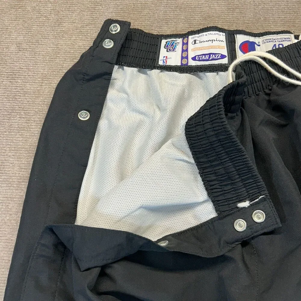 Utah Jazz Team Issue Warm Up Tearaway Pants Size 40 Black Champion Lined 33